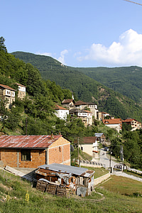 Macedónia, falu, város, táj, épületek, építészet, hegyek