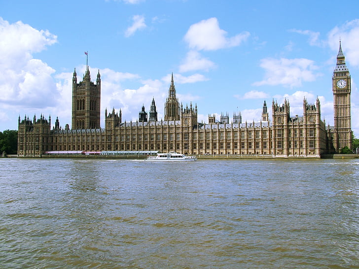 Westminster, de Big ben, Parlement, Londen, klokkentoren, 5 vor 12, Theems