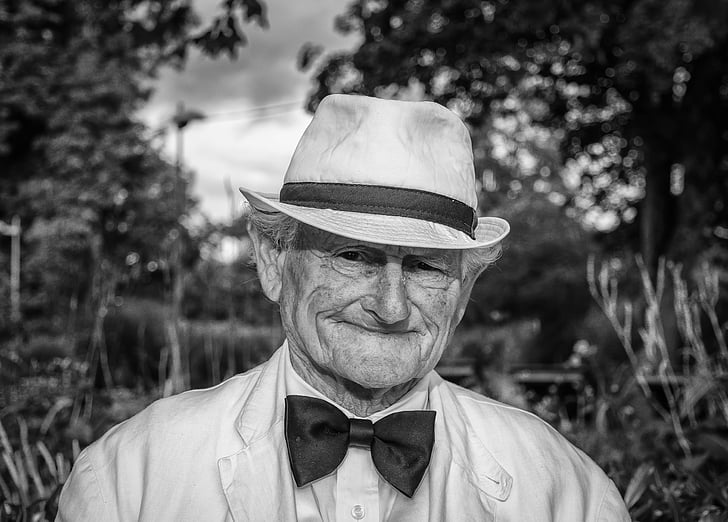 man, hat, portrait, old man, black and white, face, thoughtful