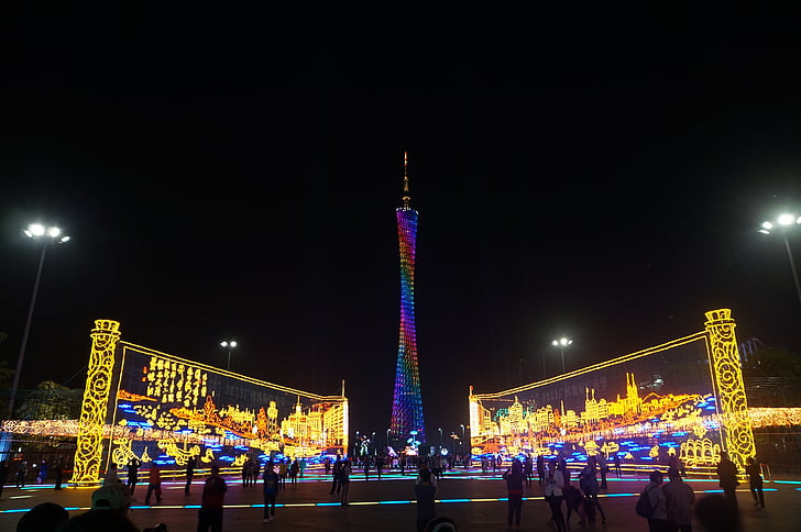 Festival delle luci, Torre di cantone, vista di notte, Cina, Asia