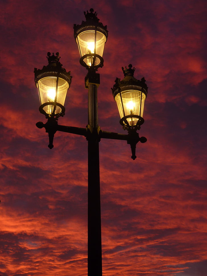 kveld, lampe, lykt, lys, belysning, himmelen, Street lampe