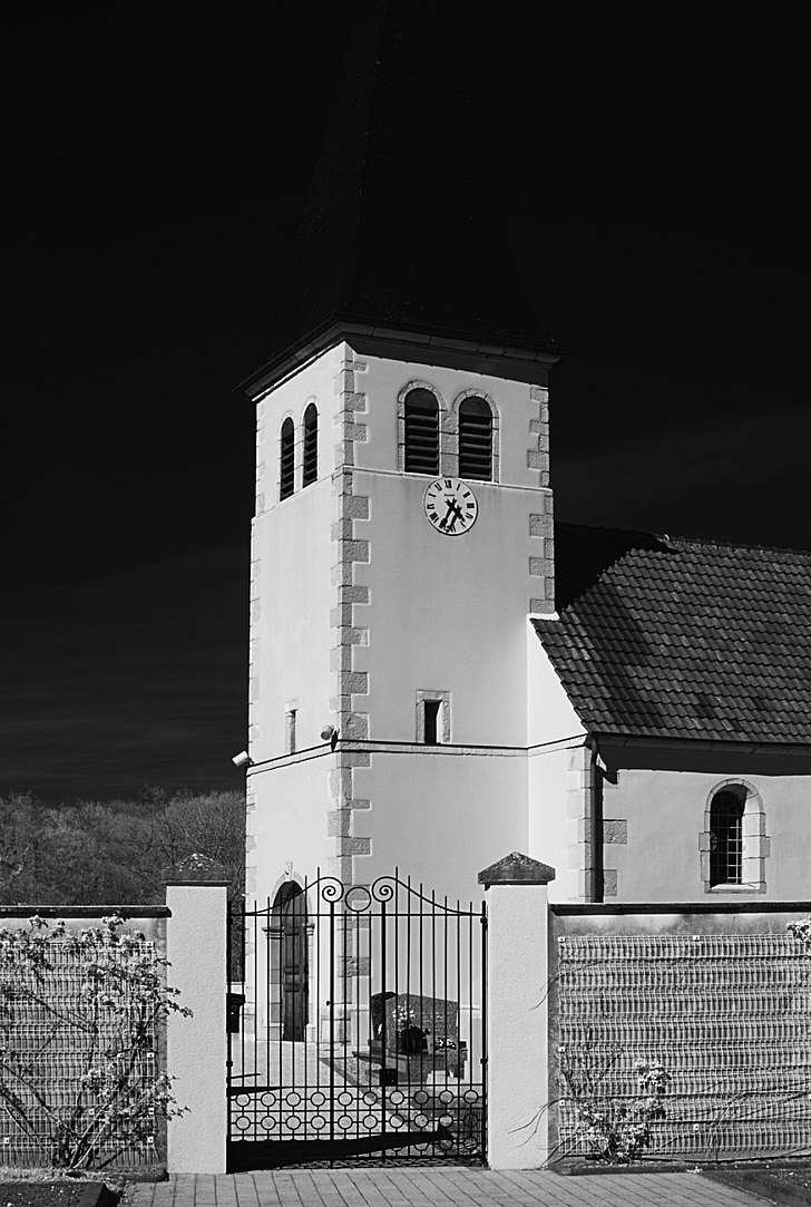 Abergement-la-ronce, França, edifício, parede, arquitetura, preto e branco, céu