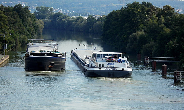 canal principal do Danúbio, navios de carga, contra o trânsito, do transporte, transportweg, navegação interior, Hausen