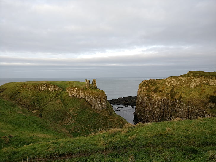 Zamek, ruiny, Irlandia, morze, Wybrzeże