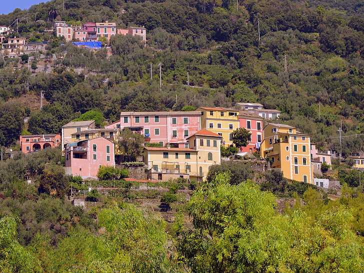 colourful houses, cinque terre, mountain, italy, houses, colors, colorful
