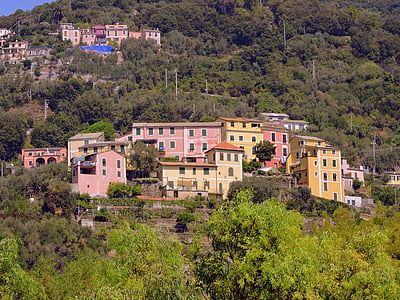 maisons colorées, Cinque terre, montagne, Italie, maisons, couleurs, coloré
