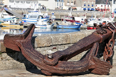 fouesnant, anchor, wharf, boats, sea