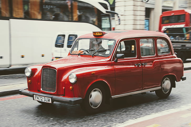 Taxi, Lontoo, auto, punainen, Englanti, Iso-Britannia, liikenne