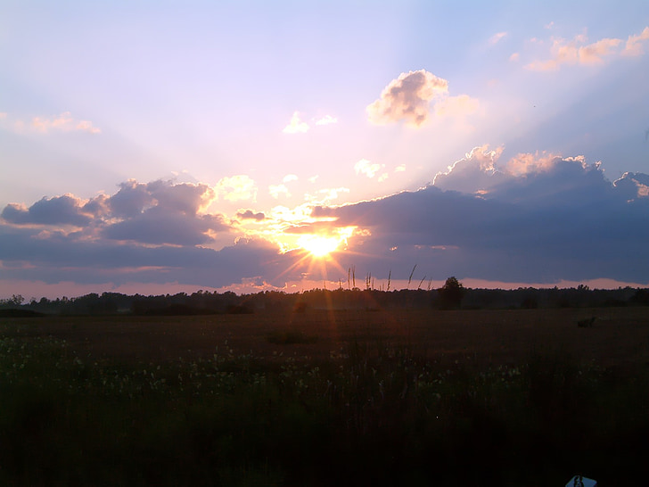 posta de sol, horitzó, capvespre, cel, núvols, nit, paisatge