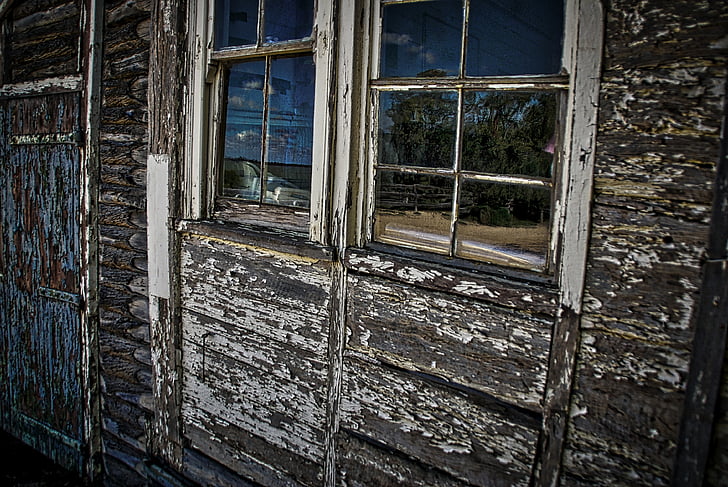 finestra, bocins, descamació, pintura, rústic, resistit, envellit