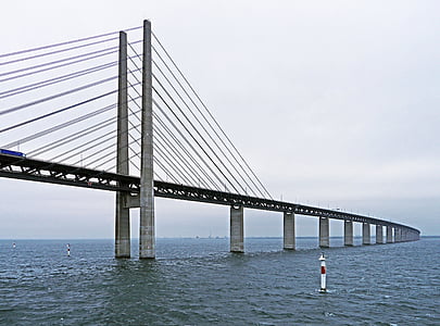 Öresund-Brücke, Ostseite, Schrägseilbrücke, Pylone, Rampe, erreichen, hohe Brücke