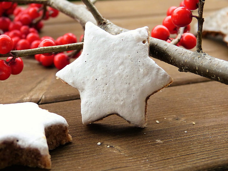 Zimtstern, Pečeme, soubor cookie, skořice, hvězda, vánoční cukroví, mandle
