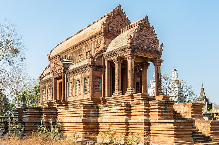 Kambodja, Kampong cham, Khmer, grav, byggnad, konst, arkitektur