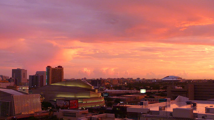 Miami, Florida, ēka, arhitektūra, negaisa mākoņi, debesis, abendstimmung
