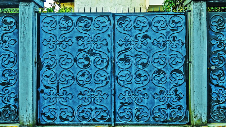 modrá brána, Brána, modrá, dekorace, kov, dekorace, Marina di massa