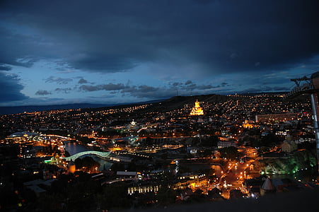 Tbilisi, huvudstad, staden, natt, Georgien, land, städer