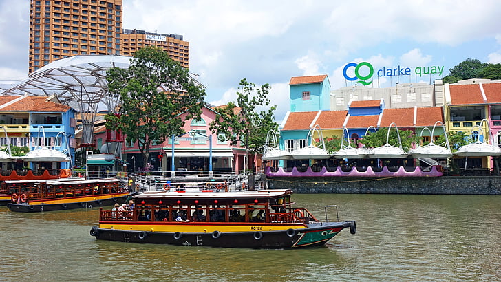 clarke quay, singapore, tourism, building, landmark, river, travel