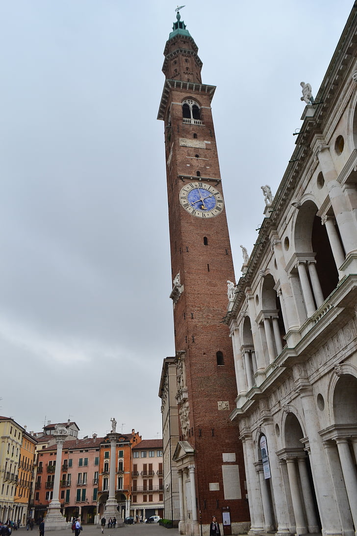 věž, Itálie, Vicenza, místo, hodiny, sloupce