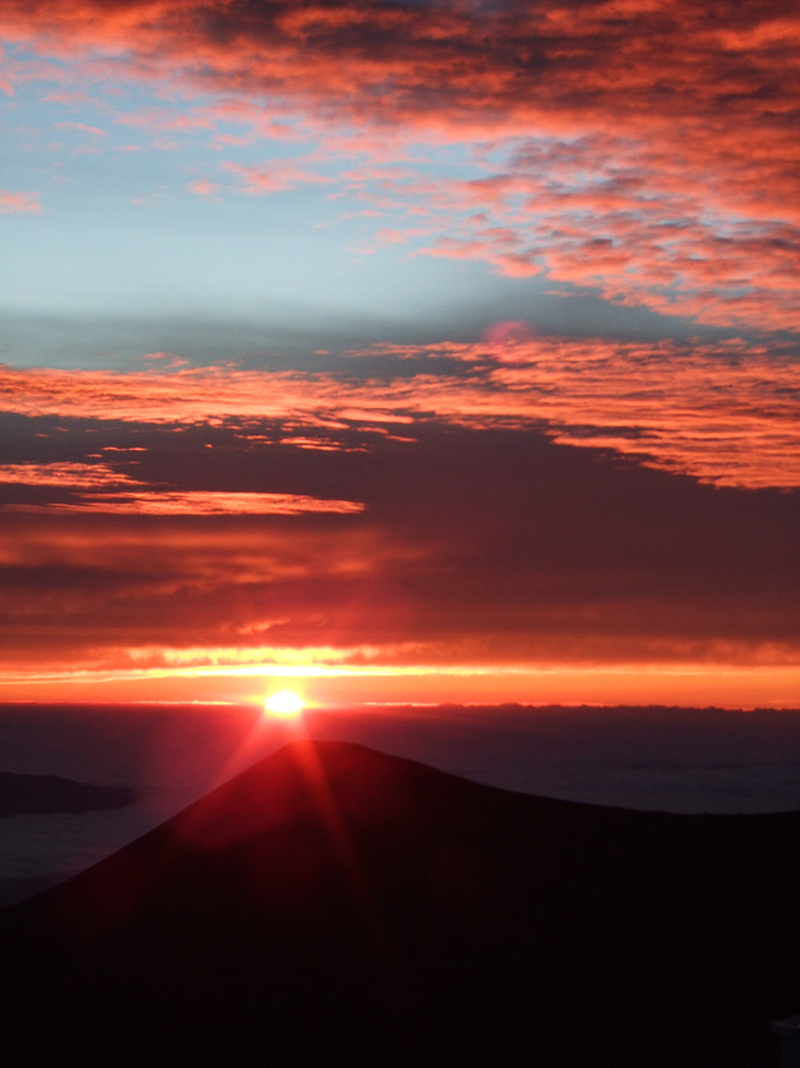 Mauna kea, toppmøtet, topp, solnedgang, i hawaii