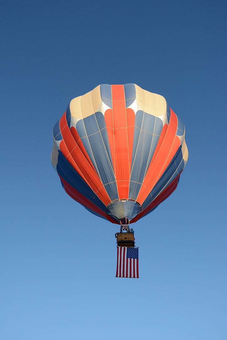 Reno, ballonger, fly, himmelen, flagg, amerikanske, festivalen