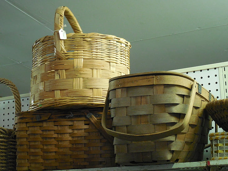 wicker, baskets, natural, design, table, home, brown