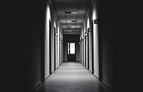 architecture, building, infrastructure, black, white, black and white, hallway
