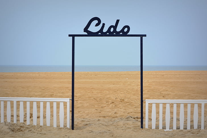 Lido, mar, Playa, vacaciones, cielo azul, Oostende