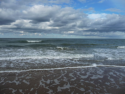 north sea, water, clouds, beach, lake, sea, sand