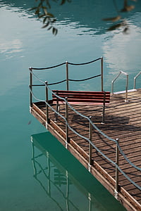 Itália, Lago di ledro, cais, banco, descanso, água