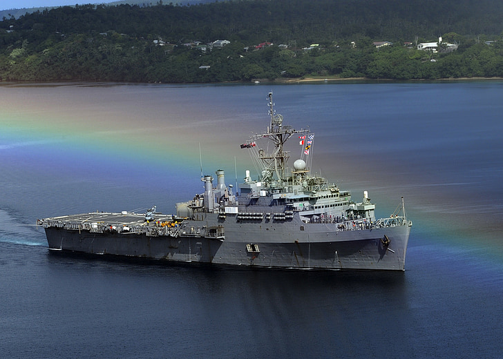 skib, militære, os navy, Bay, Harbor, vand, regnbue