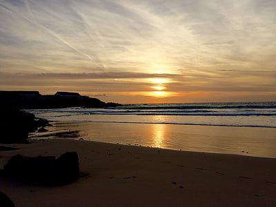 solnedgång, havet, Horisont, stranden, Shore, fred, promenad