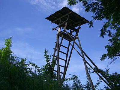 hunter was, delight, hunter seat, wooden tower, perch, sky blue