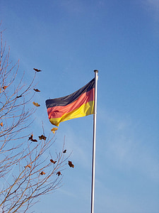 flagg, flaggstangen, Tyskland flagg, himmelen, blå
