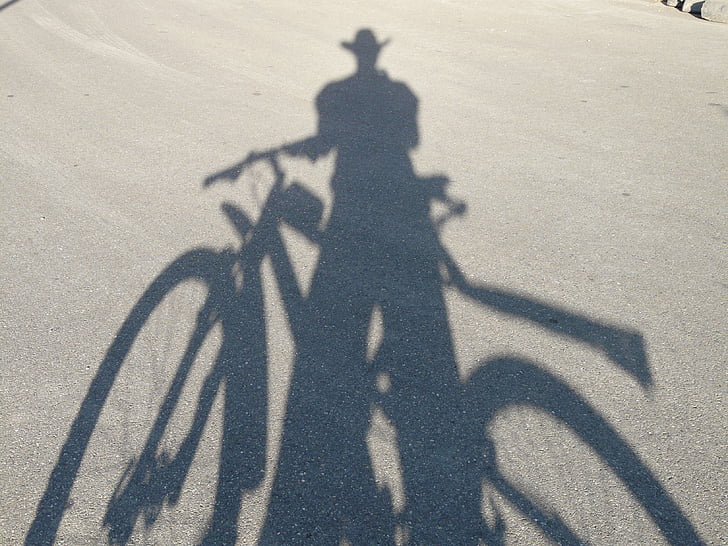 shadow, shadow play, human, person, light, cowboy, bike