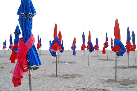 parasols, beach, deauville, relax, tourism, sand, rest
