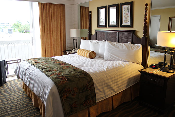 hotelroom, guestroom, florida, hotel, bed, travel, tourist
