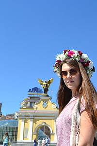 karangan bunga, Kiev, Khreshchatyk, Gadis, Perempuan, di luar rumah, musim panas