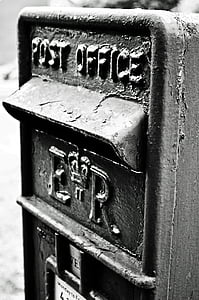 kotak pesan, lama, hitam, putih, Universitas Charles, Inggris, latar belakang