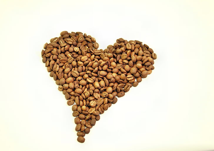 kava, srce, kavna zrna