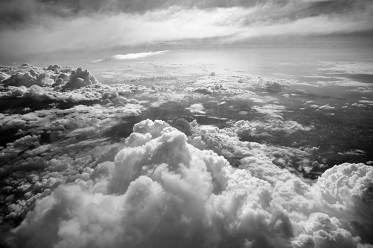 zwart-wit, wolken, natuur, zee van wolken, hemel, weer, Cloud - sky