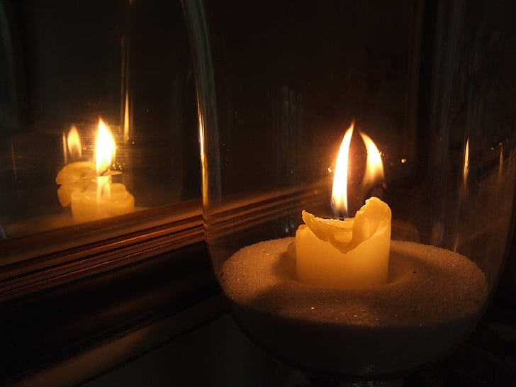 candle, reflection, mirror, evening, night