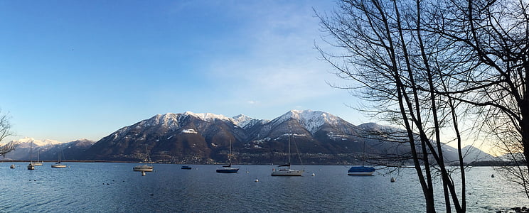 Locarno, Maggiore, Göl, dağlar, manzara, su, Ticino