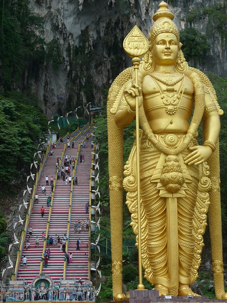 Pomnik Murugan, Batu caves, Złota statua, Kong kuala, schody, Malezja, Świątynia