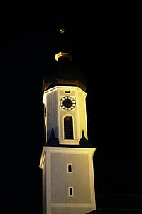 Iglesia, reloj de iglesia, noche, Torre, religión