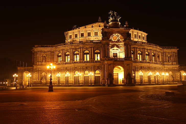 Semper-operaen, Dresden, Opera, Opera house, Om natten, radeberger, nat