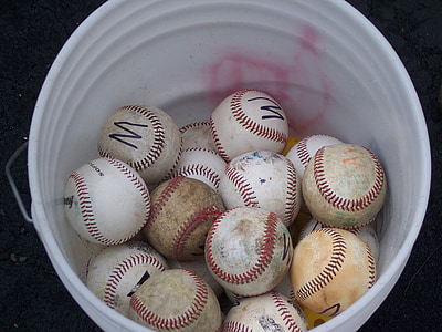 baseball, sports, bucket of balls, game