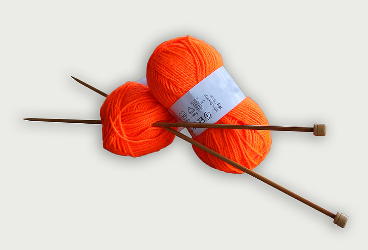 yarn, knitting, orange, knitting needles, hobby, handwork