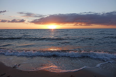 Pantai, Denmark, matahari terbenam, laut, pasir, Laut Utara, liburan