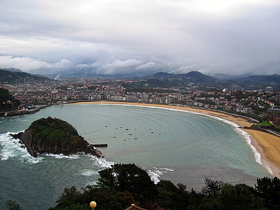 san sebastian, beach, panoramic view, rock, shell