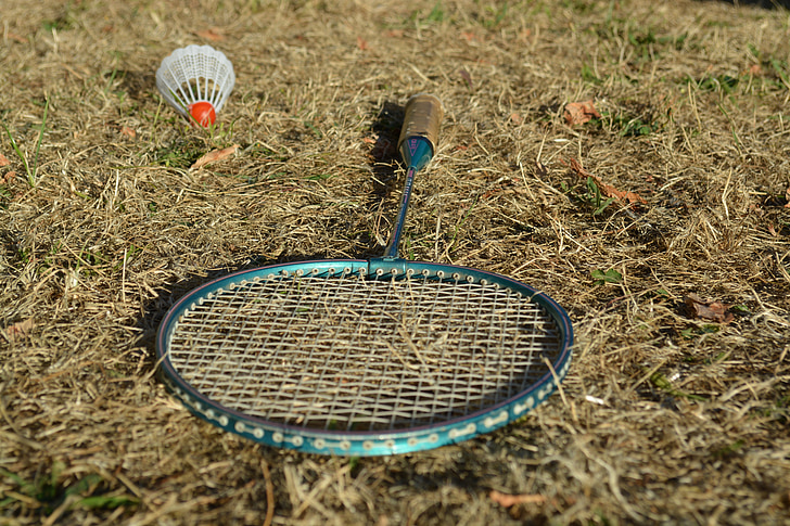 badminton, racket, Shuttle, spel, spelen, leuk, gras